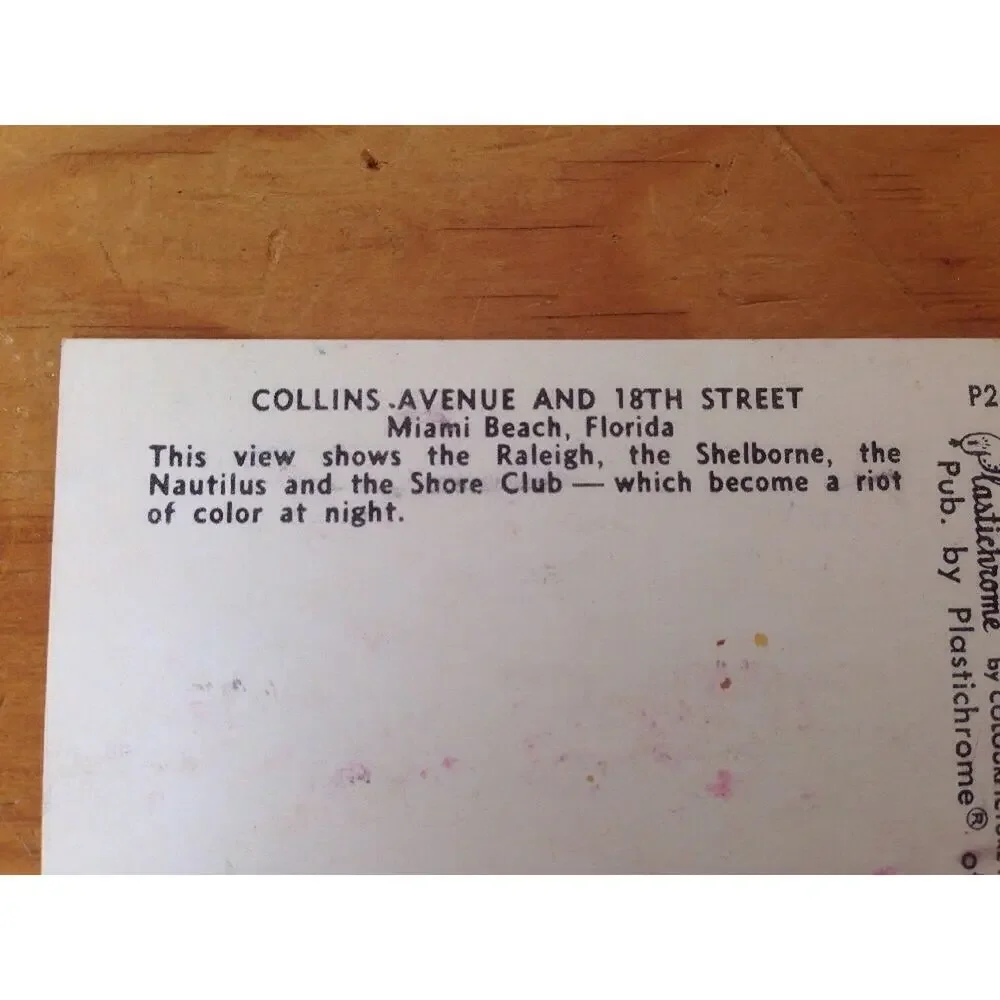 Vtg 50s Miami Beach Florida Plastichrome Unposted Postcard Collins Ave 18th St
